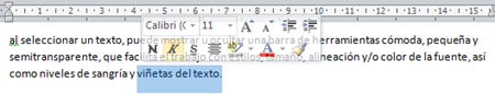 mini barra de herramientas de word
