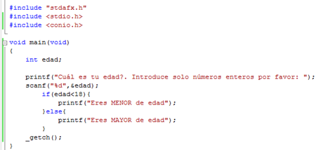 mayor o menor de edad en C