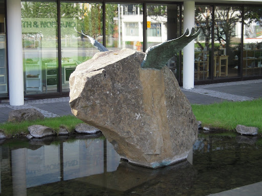 Some kind of flying buffalo sculpture thing?