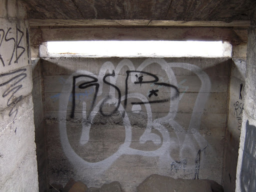 Looking out through the viewport in the bunker's pillbox. It was surprisingly clean, aside from the graffiti.