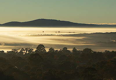 Canberra Stadium from above fog