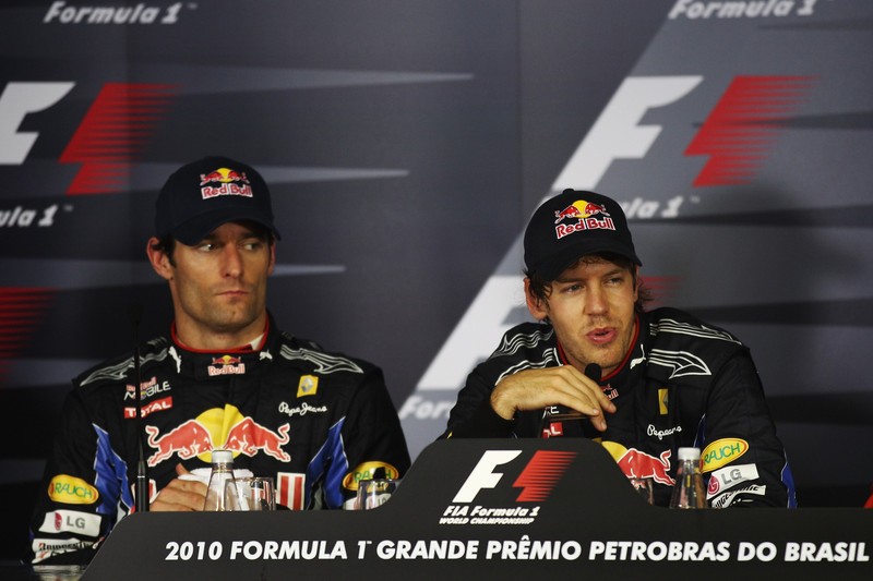 Марк Уэббер и Себастьян Феттель на пресс-конференции после гонки Гран-при Бразилии 2010
