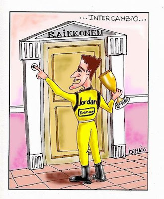 карикатура Джанкарло Физикелла пришел к Кими Райкконену за своим призом
