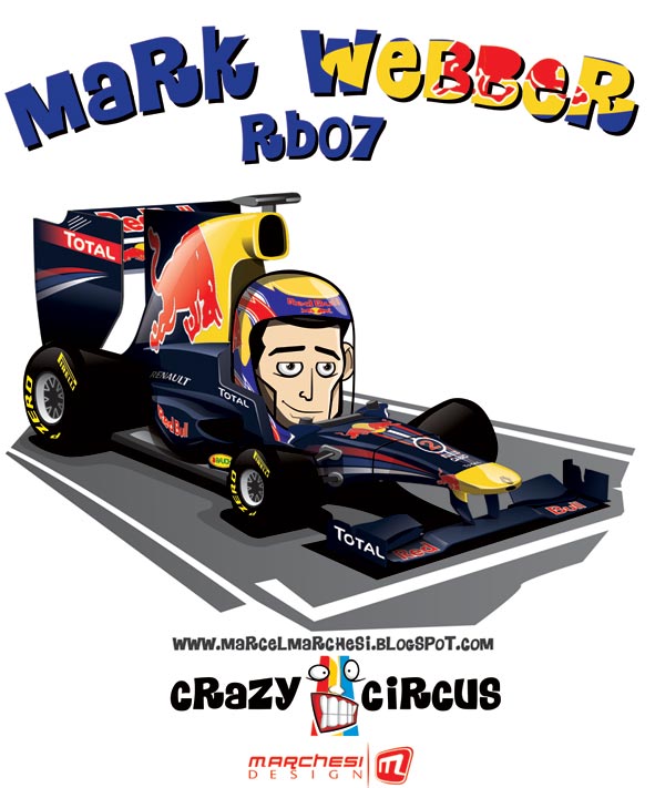 Марк Уэббер Red Bull RB7 2011 карикатура Crazy Circus Marchesi Design