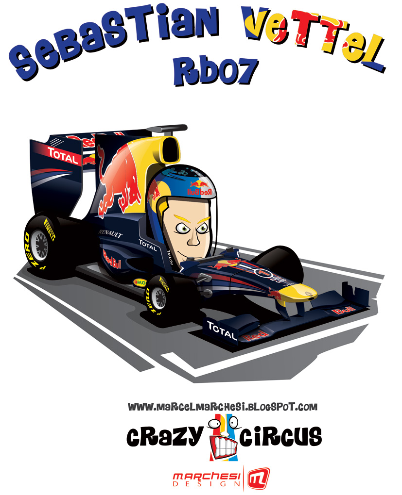 Себастьян Феттель Red Bull RB07 2011 карикатура Crazy Circus Marchesi Design