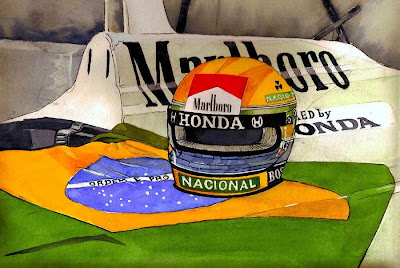 шлем Айртона Сенны и бразильский флаг на болиде McLaren 