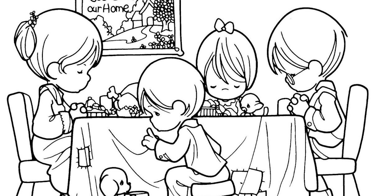 Pinto Dibujos: Familia rezando antes de la comida para colorear