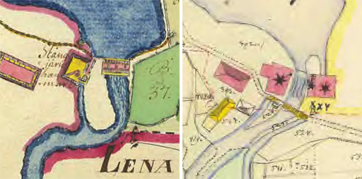 Två kartor som visar dammen vid Vatthoma bruk 