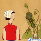Peng Fucai &ndash; Girl with blue skirt/plant (8 1/2" x 18") $265