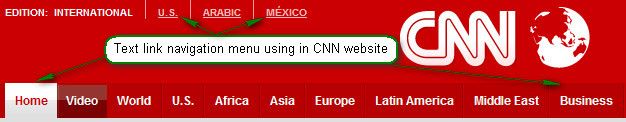 Text link navigation menu using in CNN website