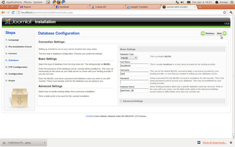 Database Configuration Page