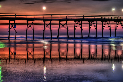 beach photo: 3exp, beach, hdr, nc, pier, sunrise, sunset