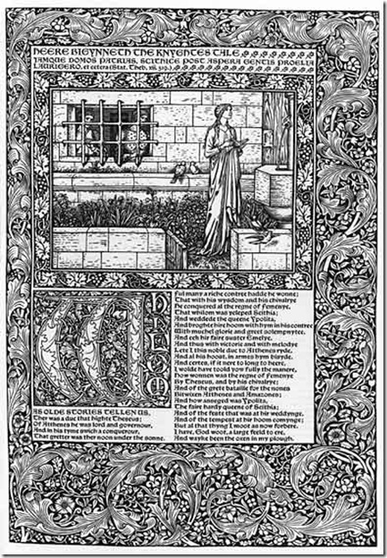    A page from the Chaucer of 1896 by William Morris with illustrations by Edward Burne-Jones. Morris’ dedication to fine printing was an inspiration to designers and printers in Europe and America.