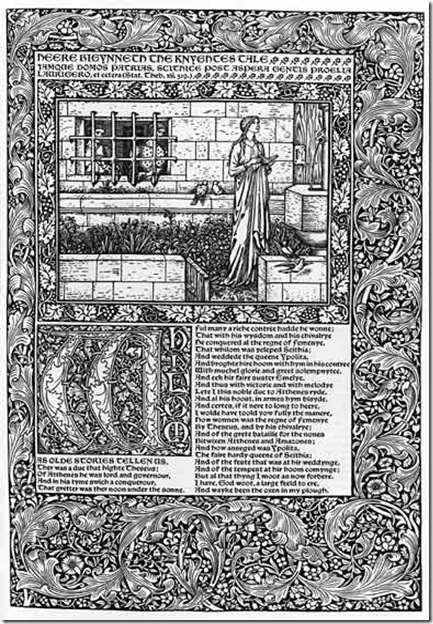A page from the Chaucer of 1896 by William Morris with illustrations by Edward Burne-Jones. Morris’ dedication to fine printing was an inspiration to designers and printers in Europe and America. A page from the Chaucer of 1896 by William Morris with illustrations by Edward Burne-Jones. Morris’ dedication to fine printing was an inspiration to designers and printers in Europe and America.