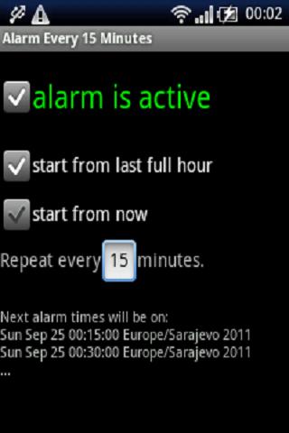 Alarm every 15 minutes