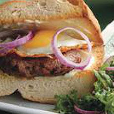 Fried-Egg-Topped Turkey Burgers with Kale Salad