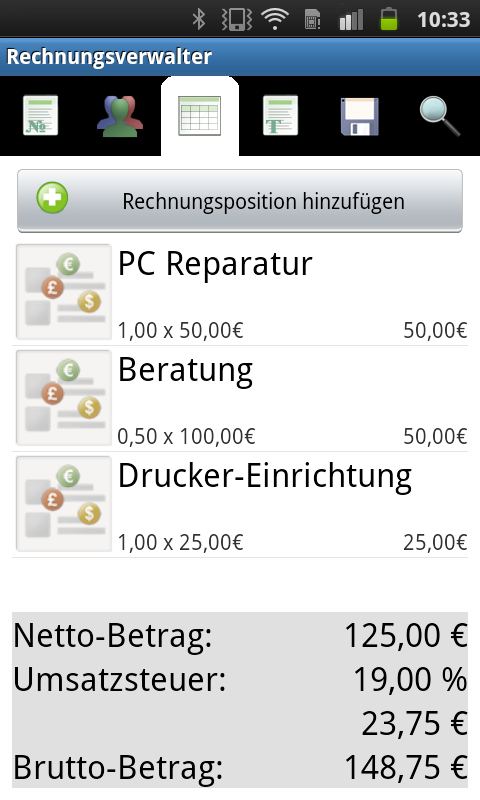 Android application Rechnungsverwalter PRO screenshort