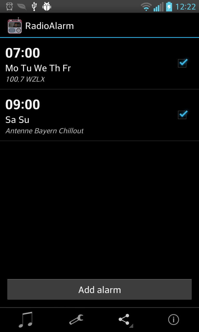 Android application Alarm Clock Radio PRO screenshort