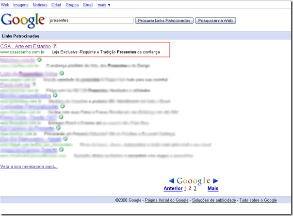 [Imagem] Lista de Links Patrocinados do Google AdWords