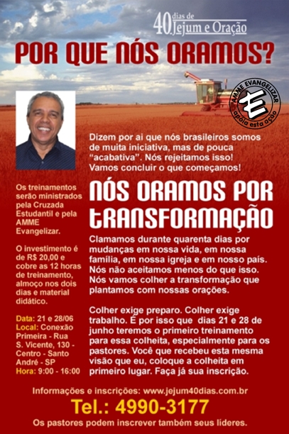 convite para o treinamento de evangelização da campanha 40 dias.