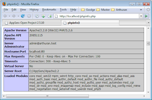 AppServ 2.5.10 in phpinfo