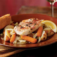 One-Dish Poached Halibut and Vegetables