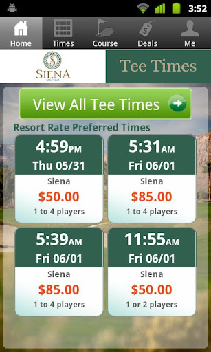 Siena Golf Club Tee Times