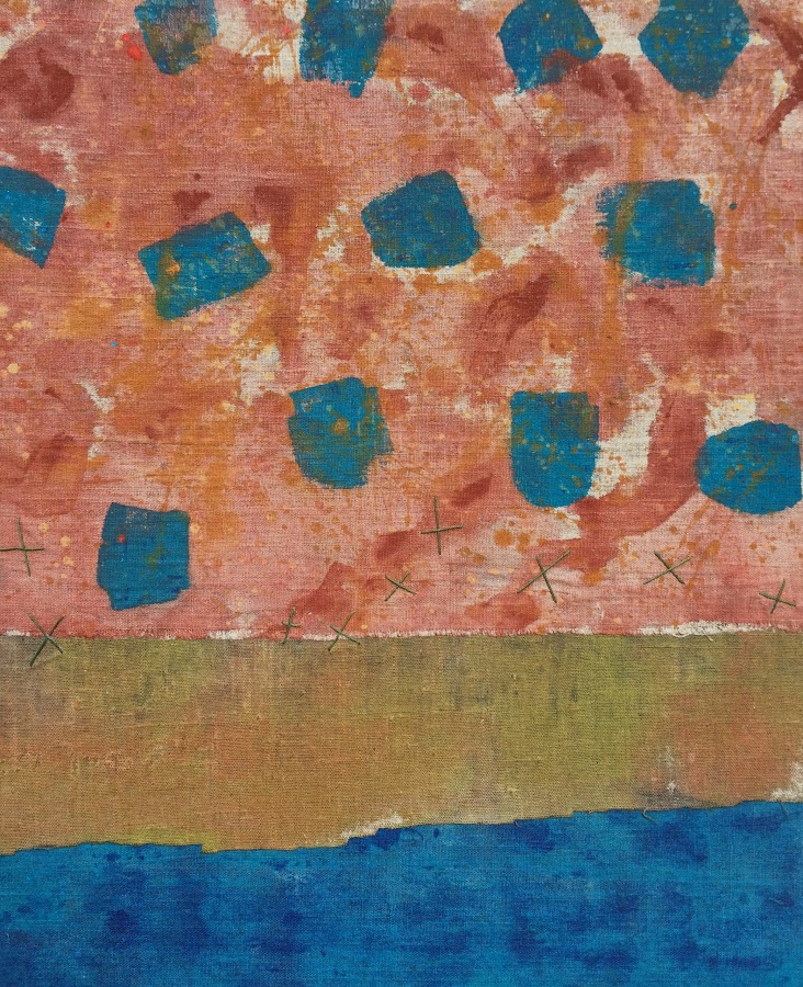 <p>
	<strong>untitled collage</strong><br />
	2014<br />
	acrylic on linen with stitching mounted on wood panel<br />
	24x16in 61x40cm</p>
