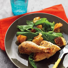 Roast Chicken with Croutons and Wilted Greens