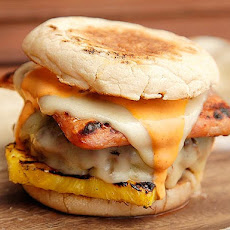 Hot Hawaiian Burgers (Spam, Pineapple, Swiss, and Sriracha Mayo)
