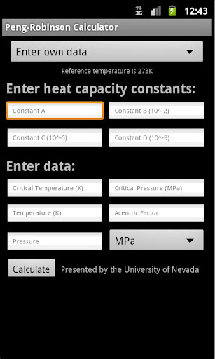 Peng-Robinson Calculator