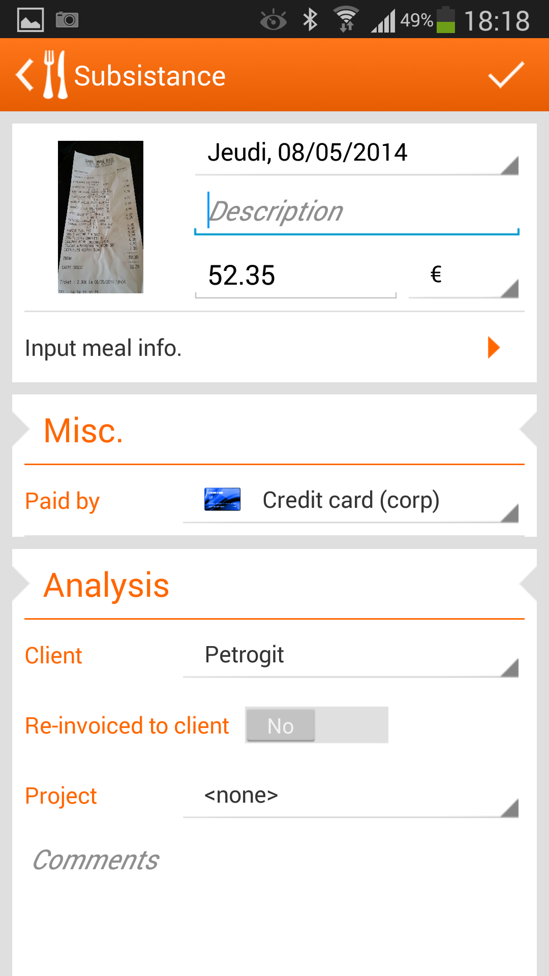 Android application N2F Expense report and mileage screenshort