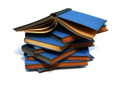 old blue books stacked