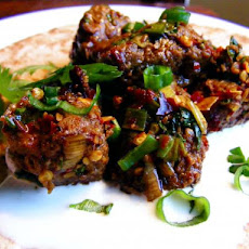 Spicy Beefless Stir-Fry Topped With Scallion and Coriander