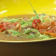Wild Mushroom Soup with Arugula and Crispy Serrano Ham