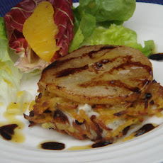 Warm Sweet Potato Rostis with Gorgonzola and Pear