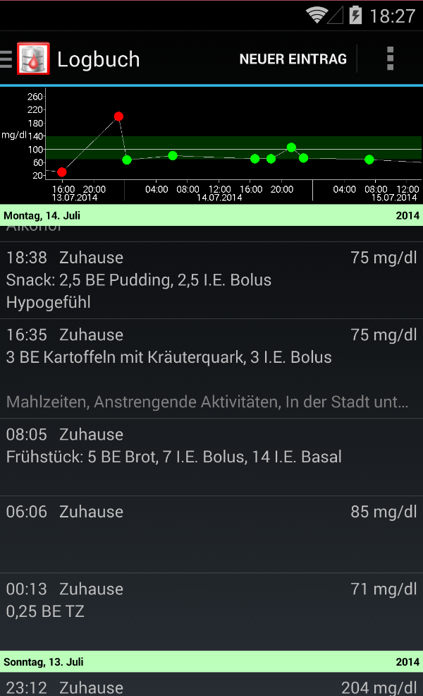 Android application Sugar DB - Diabetes-Tagebuch screenshort