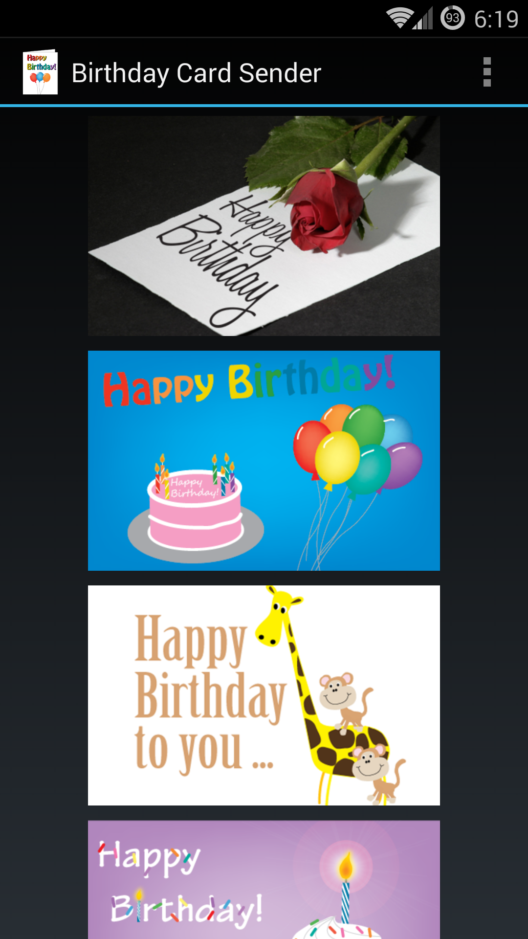 Android application Birthday Card Sender screenshort