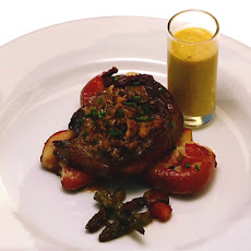 Flank Steak Wrapped Petit Filet with Smashed Potatoes with Creme Fraiche
