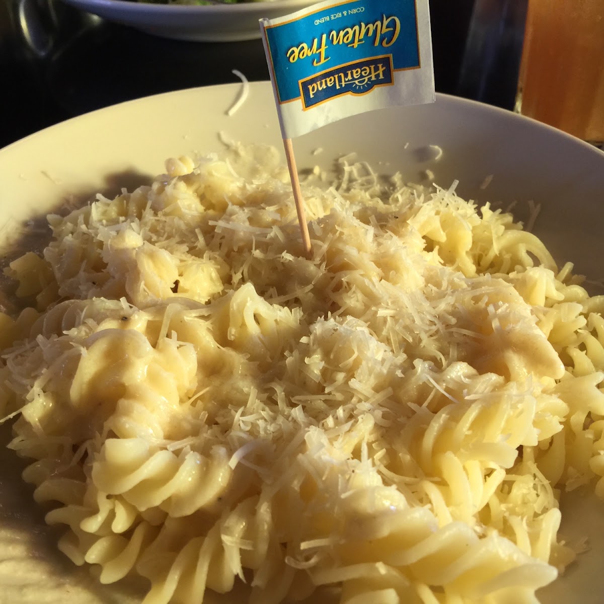 Alfredo sauce. Upside down flags usually mean 'ship in distress', but this meal caused no distress f