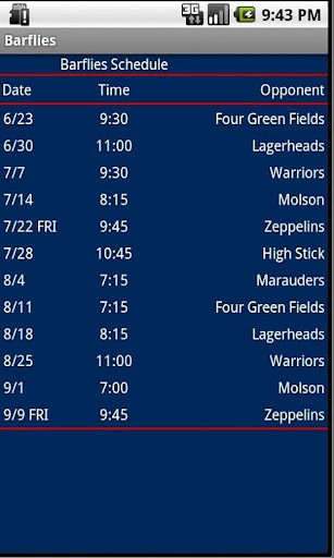 Barflies Schedule