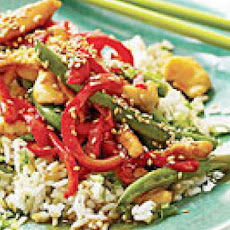 Devilish Sesame Chicken with Green Beans and Scallion Rice