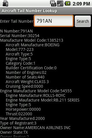 Aircraft Tail Number Lookup