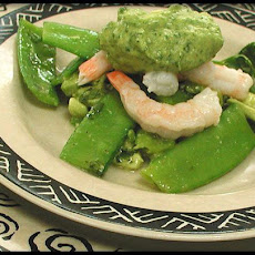 Shrimp on Snow Peas With Avocado Citrus Dressing