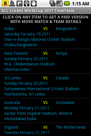 ICC WorldCup 2011 Time Table