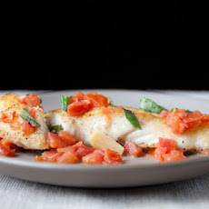 Halibut w/ basil, garlic, and tomato