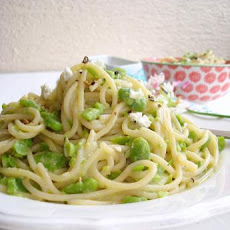 Spaghetti With Young Broad Beans and Goat Cheese