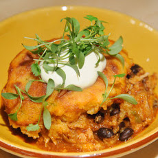 Leftover Turkey Chili with Cheesy Cornbread Topping