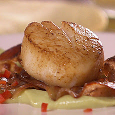 Seared Scallops with Pancetta over Avocado and Wasabi