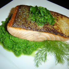 Seared Salmon on Herbed Mashed Peas